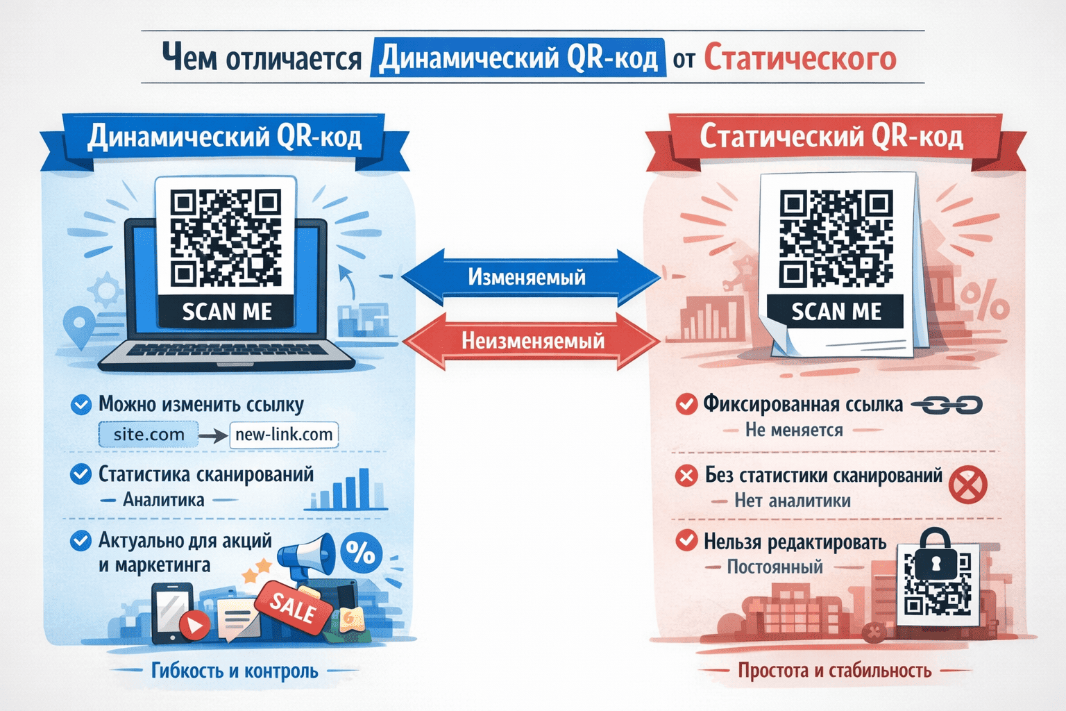чем отличаются динамический и статический QR-code (кьюар код)